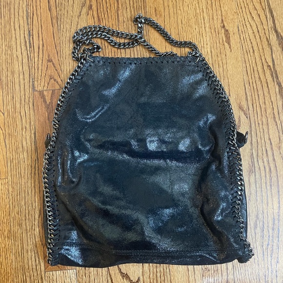 Genuine Leather Italian Inspired By Stella McCarthy Shimmery Black Tote Bag - Picture 2 of 10